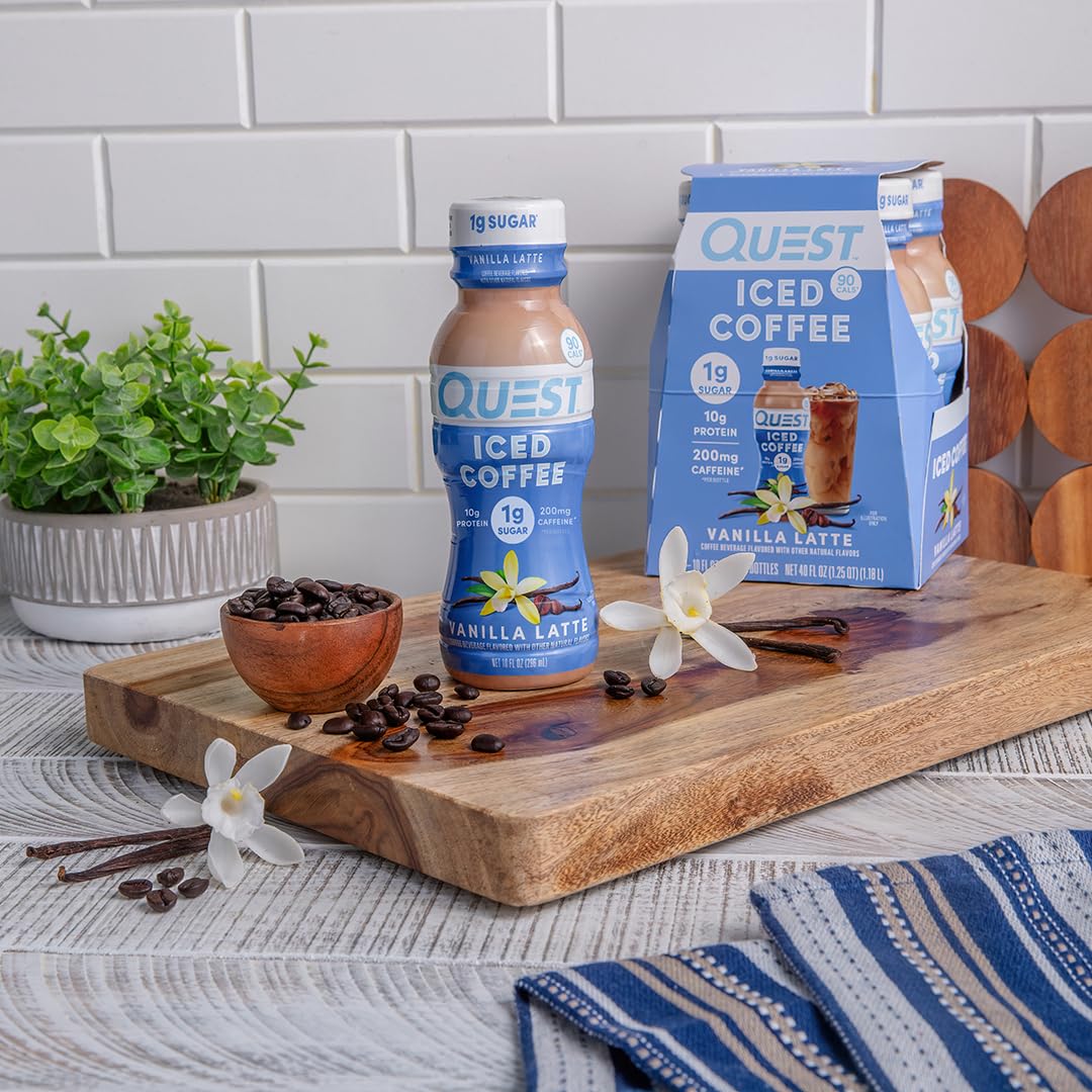 Quest Nutrition Iced Coffee, Vanilla Latte, 1g of Sugar, 10g of Protein, 90 calories, 200mg of caffeine