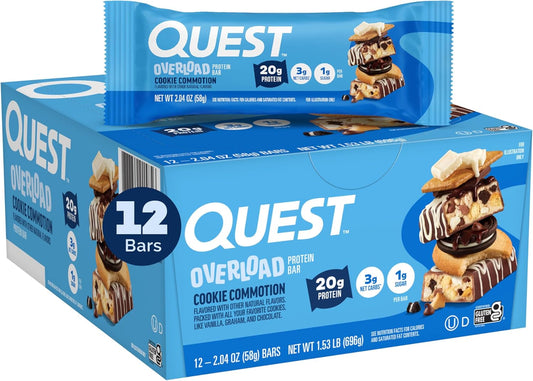 Quest Nutrition Overload Protein Bars, Cookie Commotion, 20g Protein, 1g Sugar, 3g Net Carbs, Gluten Free