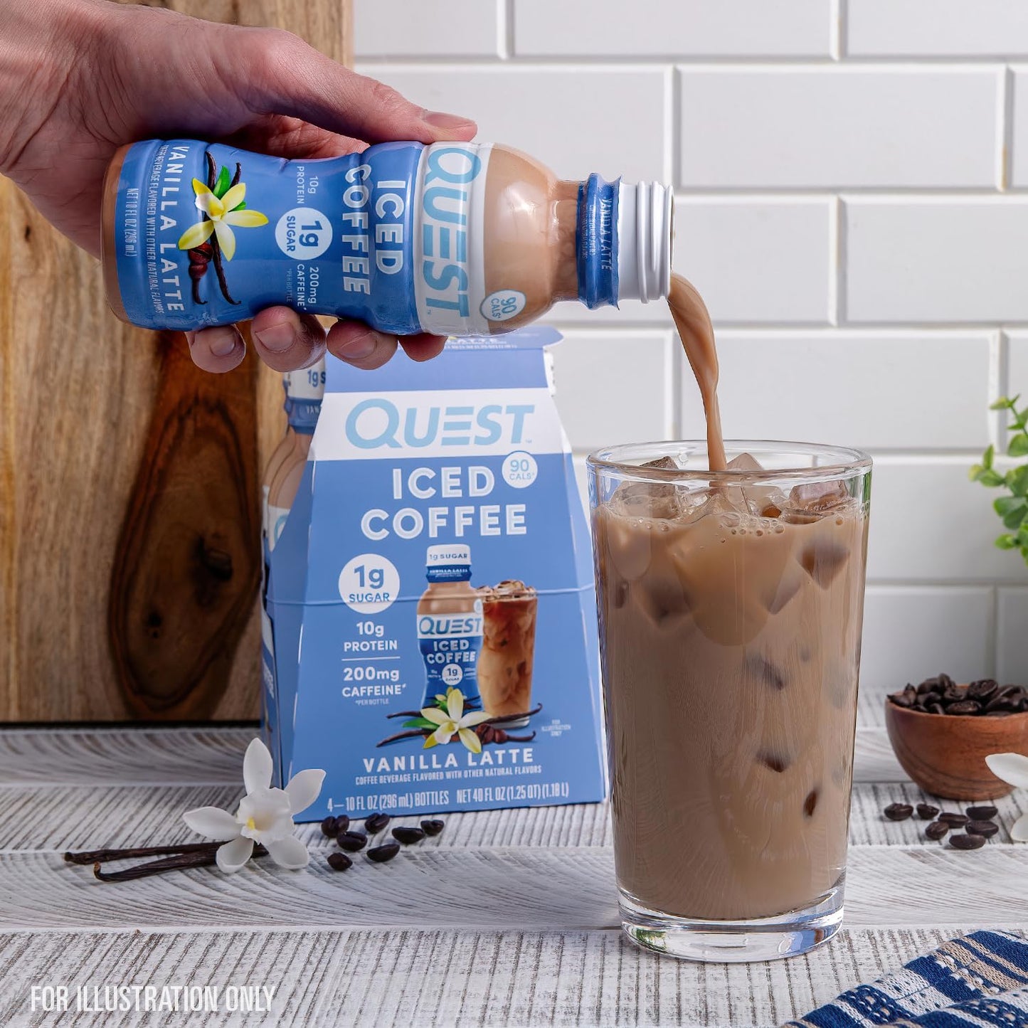 Quest Nutrition Iced Coffee, Vanilla Latte, 1g of Sugar, 10g of Protein, 90 calories, 200mg of caffeine