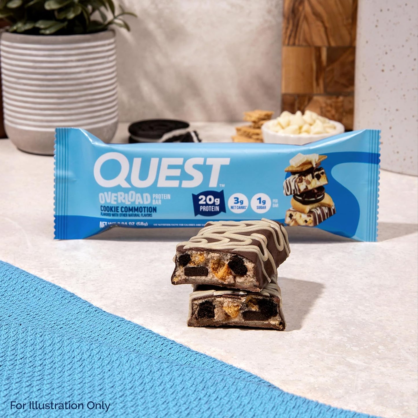 Quest Nutrition Overload Protein Bars, Cookie Commotion, 20g Protein, 1g Sugar, 3g Net Carbs, Gluten Free