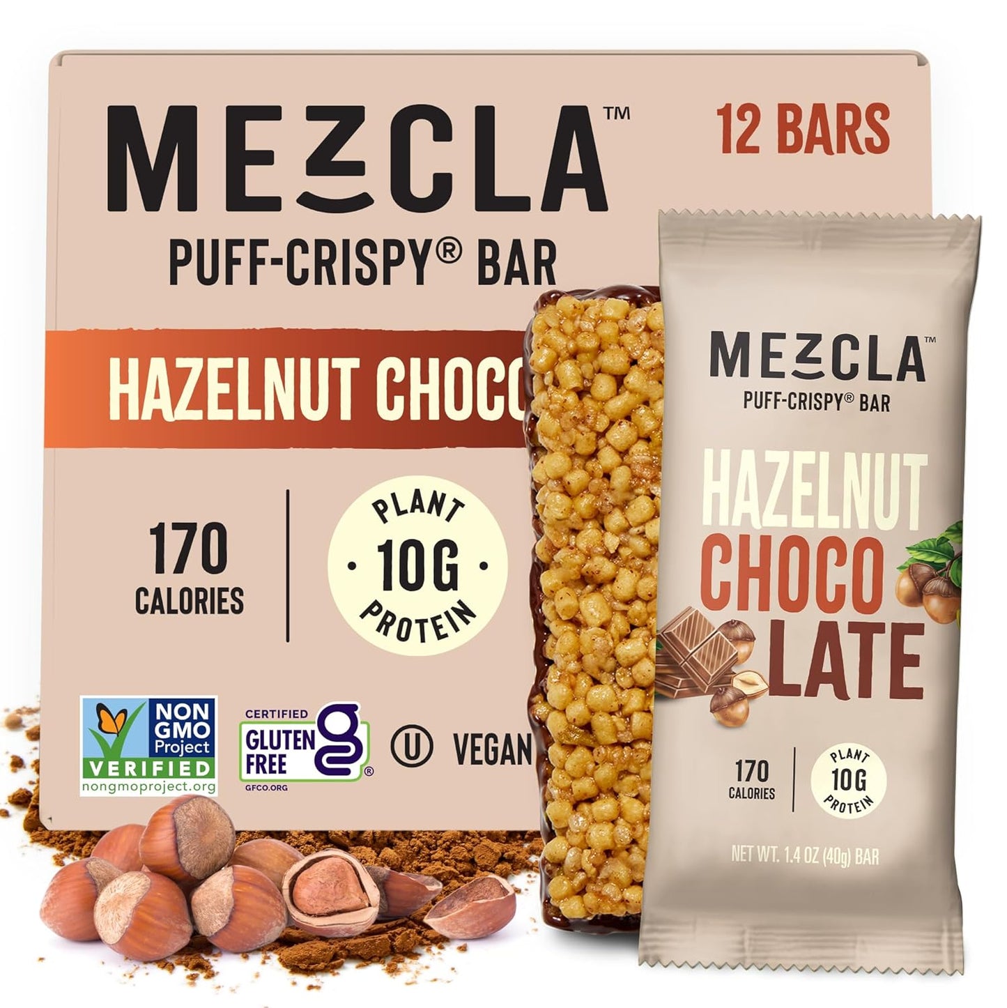 Mezcla Hazelnut Chocolate Protein Bar 12 Count, 1.4 OZ