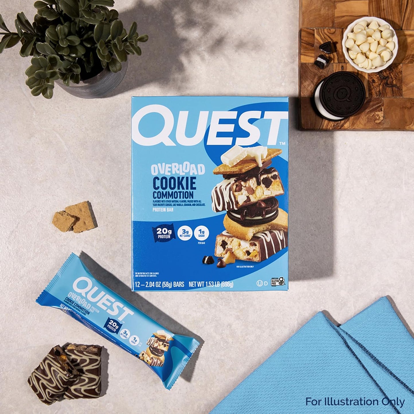 Quest Nutrition Overload Protein Bars, Cookie Commotion, 20g Protein, 1g Sugar, 3g Net Carbs, Gluten Free